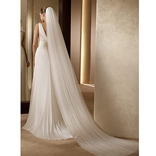 Beaupretty Long Wedding Veil Double Layer Soft Tulle Long Cathedral Bridal Veil Floor Veil With Hair Side Comb Hair Accessories ( White ) #TOP6
