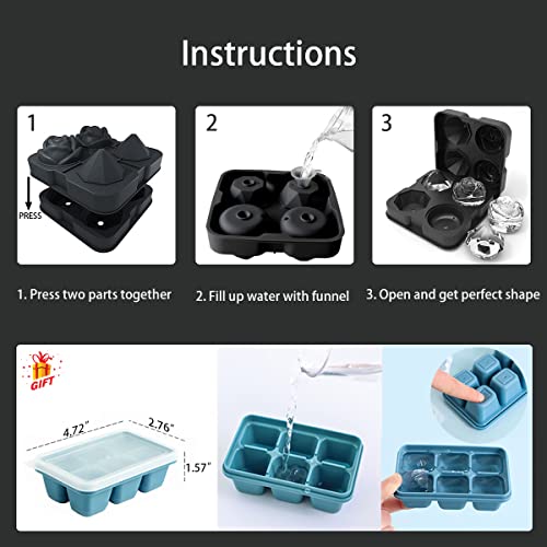 Full.luck Silicone Ice Cube Tray Molds, Rose & Diamond Shaped Ice Ball Maker With Lid & Square Cube, Large Ice Cube Mold For Whisky, Cocktails, Bourbon & Juice, Bpa Free & Resuable #TOP4