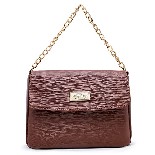 Bolsa Feminina Pequena Com Alça de Mão em Corrente e Transversal Ajustável (Caramelo)