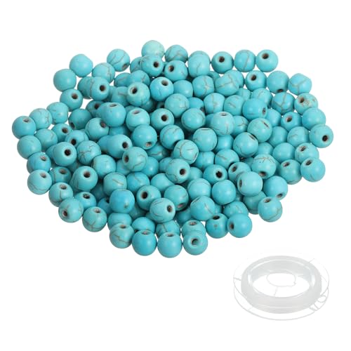 PATIKIL 6mm Blue Turquoise Beads, 200 Pcs Round Natural Gemstone Smooth Stone Beads Turquoise Genuine Stone for Bracelet Necklace Jewelry Making DIY
