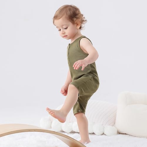 BeiVSlley Baby Boys Girls 2 Pack Sleeveless Tank Romper Solid Cotton Summer Coverall Jumpsuit Clothes Outfits4