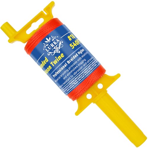 LURKA Mason Line String,#18 540 Feet 8 Braided Construction Nylon Line with Spool Fluorescent Orange String Line for Precision Work, DIY, and Gardening Projects (Fluorescent Orange)