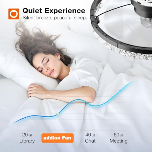 Image of addlon Ceiling Fans with Lights and Remote, 20'' Low Profile Flush Mount Ceiling Fan, 3000-6000K Dimmable LED Fandelier, Bladeless Crystal Fan Light for Bedroom, Kitchen, Living Room, Black