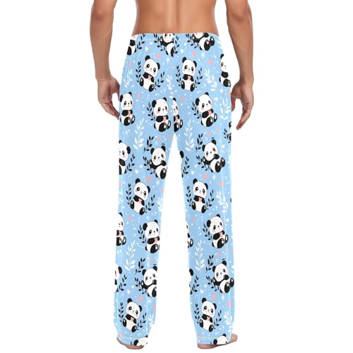 Men's Cute Cartoon Panda Pajama Pants with Pockets - Straight Fit Cotton Sleep Bottoms for Lounge & Nightwear#2573