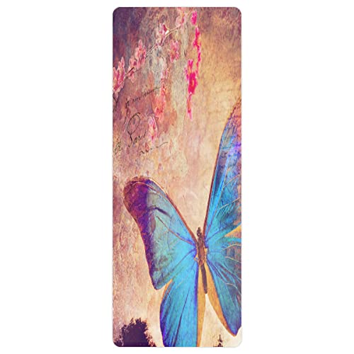 Butterfly Doodle Travel Yoga Mat Foldable Lightweight Non-Slip Fitness Workout Mat Folding Suede & Natural Rubber Exercise Mat with Carrying Bag for Pilates Floor Workouts Yoga Mat