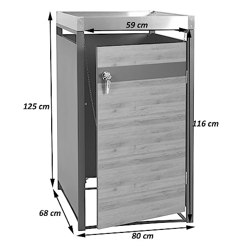 1er Mülltonnenverkleidung mit Pflanzkasten HWC-J82, erweiterbar, Metall 37kg, anthrazit - Kirsche-Holzoptik Dunkelbraun
