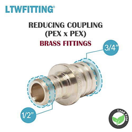 Ltwfitting Lf Brass Pex Crimp Fitting 1/2-Inch X 3/4-Inch Pex Reducing Coupling (Pack Of 5) #TOP1