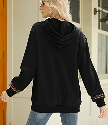 Higustar Boho Mexican Flora Embroidered Sweatshirts For Women Vintage Bohemian Casual Cotton Long Sleeve Hoodies Fall Winter Pullover Hoodie #TOP5
