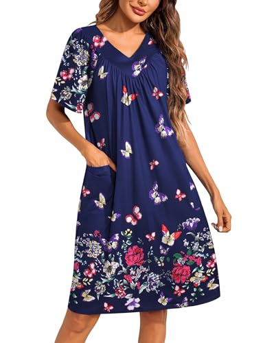 Ekouaer Womens House Dress Floral Print Moo Moos Nightgowns Moomoo Dresses Mumus with Pockets Butterfly XL