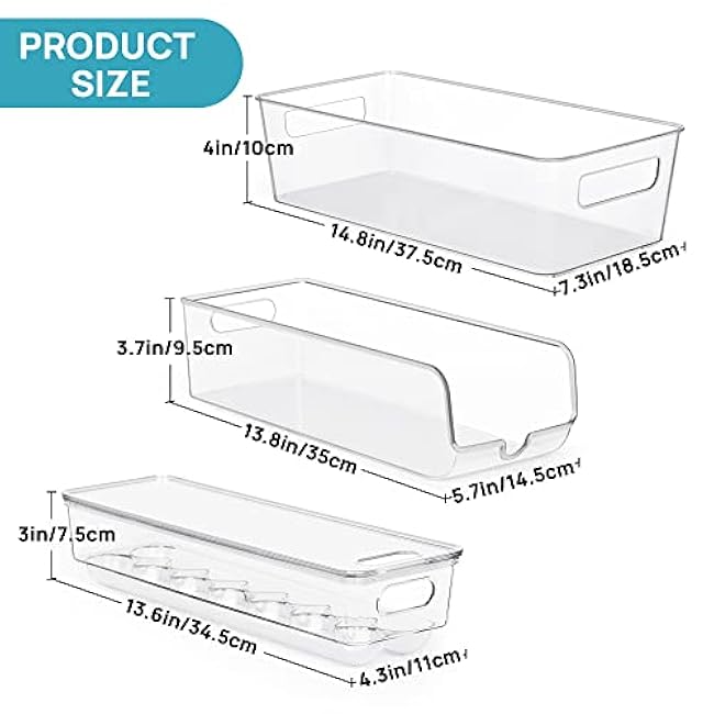 Vtopmart Set of 8 Fridge Organizer, Refrigerator Organizer Bins with Handles, Freezer Organizer Clear Organizing Bins, BPA-Free Fridge Storage Containers for Fridge, Freezer, Cabinet, Kitchen, Pantry