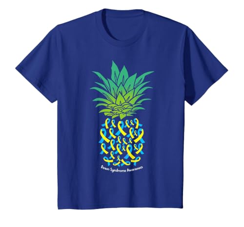 Pineapple Down Syndrome Awareness Tribe 21 Gold Blue Ribbon T-Shirt, Youth, Royal Blue, X-Small
