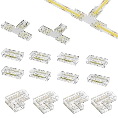 Amefil Connettore per Striscia LED COB da 2 Pin, 10 mm, senza Saldatura o Spazi, Connettore ad Angolo a Forma di L e T, Adatto per Luci a Striscia LED COB Monocromatiche