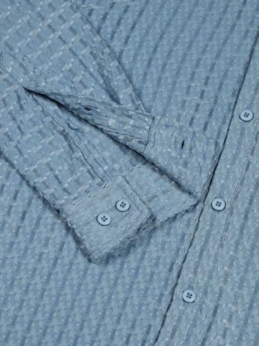 Image of Thomas Scott Men's | Solid | Textured Fabric | Full Sleeve | Slim Fit | Polyester-Blend | Spread Collar | Casual Shirt