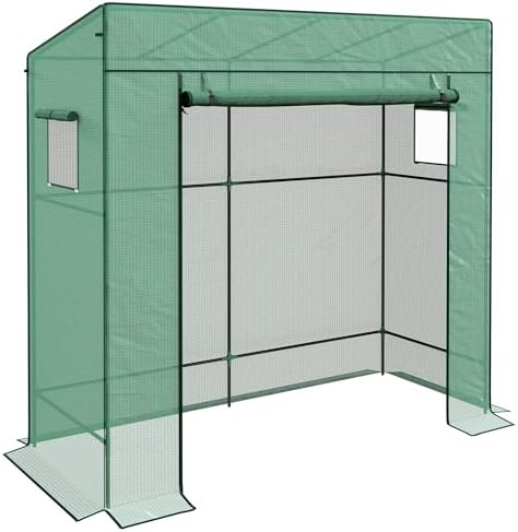 Serre De Jardin 3 Niveaux Outsunny – 6 étagères, Toit Incliné, 2 Portes Zippées, 143x46x141cm, Vert