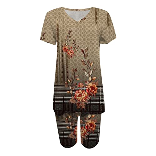 Camisas De Dos Piezas Pantalones Jersey De Moda Pantalón Con Estampado Floral Mujer Casual Con Cuello En V Pantalones,S3*Navy,Small #TOP6