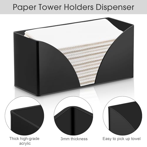 RattanView 6 Pack Paper Towel Holder Dispenser for Countertop Black Acrylic Napkin Holders Folded Paper Towel Dispenser Disposable Hand Towel Tray, Multifold Trifold for Bathroom Toilet and Kitchen - Thumbnail 3