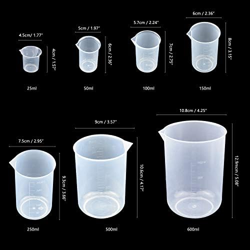 7 PCS Measuring Cup Plastic Beaker Measuring Jugs Transparent Labs Graduated Beakers 600ml 500ml 250ml 150ml 100ml 50m 25ml