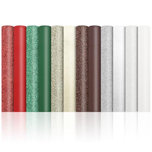 12 Pieces Faux Leather Sheets 8×12 inches Christmas Glitter Leather Sheets