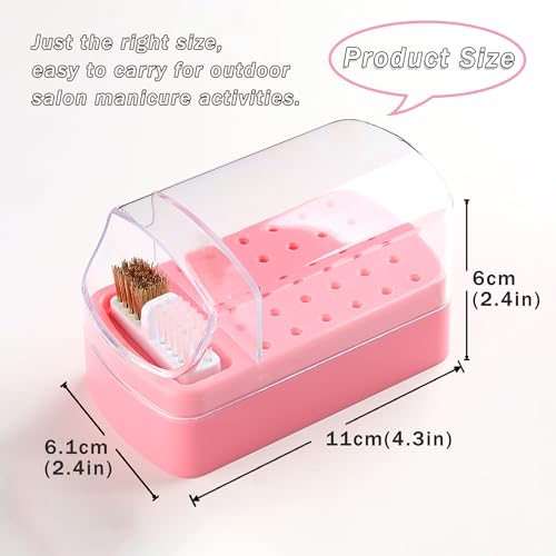 FSpronail Nail Bit Holder & Nail Drill Bit Cleaner 2 in 1, 30 Holes Nail Drill Holder Organizer Nail Bit Brush Cleaner Drill Bit Holder for Nails Dustproof Stand Displayer Storage Box Tools