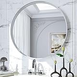 Suidia Bathroom Mirror, Silver Wall Mirror 24 inch, Round Wall Mirror for Bathroom, Vanity, Living Room, Entryway, Circle Bathroom Vanity Mirror