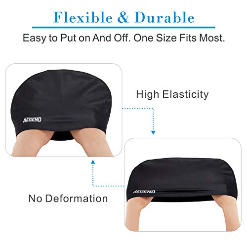 Aegend Swim Caps For Long Hair (2 Pack), Durable Silicone Swimming Caps With Spacious Space For Women Men Adults, Easy To Put On And Off, Black #TOP2