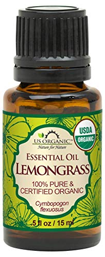 US Organic 100% Pure Lemongrass Essential Oil, USDA Certified Organic, Extracted by Steam Distillation Method, for Hair, Nail Polish Remover, Bees Attraction, and More. 15 ml