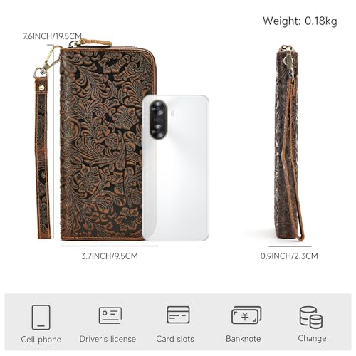 Image of NIUCUNZH Long Wallet for Men Leather Women Clutches Bags Flower Style Wallet Zipper Money Phone Holder Checkbook Coin Purses