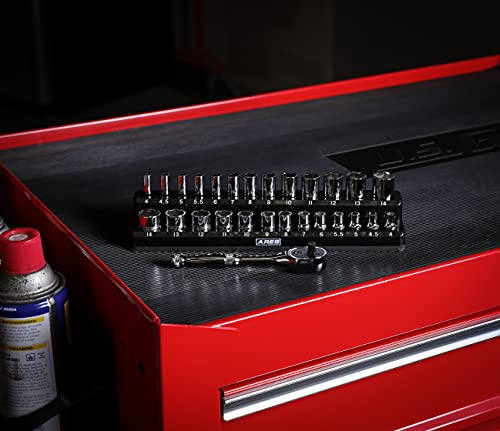 Ares 47003-28-Piece 1/4-Inch Drive Metric Socket And 90-Tooth Ratchet Set With Magnetic Organizer - Sizes 4Mm To 14Mm Deep And Shallow Sockets #TOP5