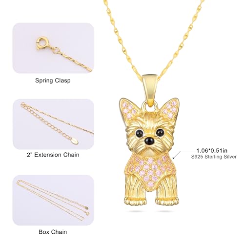 U.Seizeyes Cubic Zirconia Puppy Pendant Necklace for Women,Dog Memorial Gifts for Yorkshire Lover, Premium Sterling Silver, 18K Gold plated Jewelry Gifts for Dog Moms, 18"+2" by U.Seizeyes - Used condition - Image 2