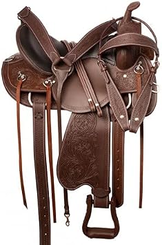 BNB International Leather Western Endurance Trail Horse Saddle Handmade Comfort with Horn Equestrian Horseback Riding Tack, Matching Headstall,Breast Collar,Reins Size14"-18" inches Seat, M13