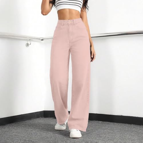 Image of Straight Leg Jeans for Women High Waisted Wide Leg Denim Pants