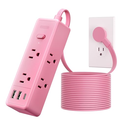 NTONPOWER Extension Cord 5 ft, Flat Plug Power Strip with 6 Widely Outlets 3 USB (1 USB C), Flat Extension Cord for Home Office Dorm Room Essentials 5 ft Black
