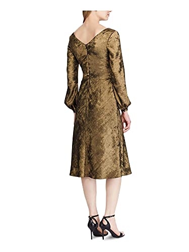 Lauren Ralph Lauren Womens Marlette Sateen Faux Wrap Cocktail Dress Gold2