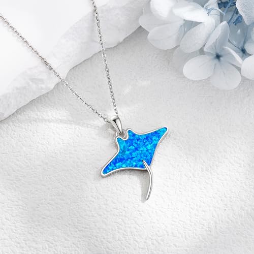URONE Ocean Necklace 925 Sterling Silver Shark/Mermaid/Dolphin/Seahorse/Manta Ray/Whale Tail/Fish Penadant Necklace Ocean Jewelry Gifts for Women4