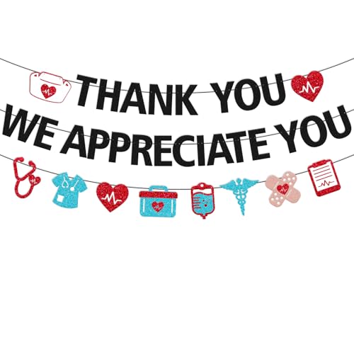 Thank You We Appreciate You Banner - Nurse Appreciation Week Decoration, Nurse Medical Staff Healthcare Worker Theme Hospital Decor, Happy Nurses Week Party Supplies