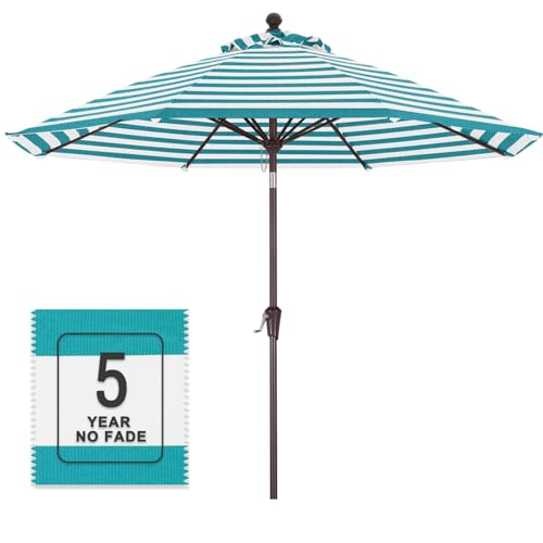 Image of MASTERCANOPY 9ft Olefin 5-Year-Non-Fading Patio Umbrella Turquoise & White