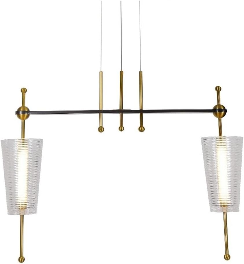 Pemberly Row 29" Integrated LED Pendant Light, ETL Certified Aluminum Fixture, Antique Brass Finish, Adjustable Height, Cone-Shaped Shades, Energy-Efficient Lighting, Modern Style for Indoor Use