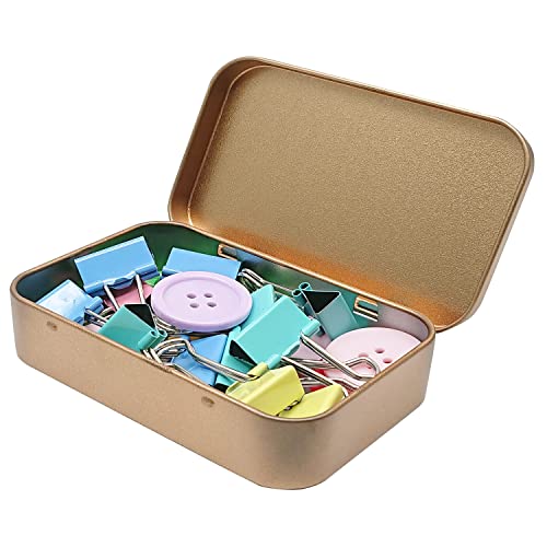 Hulless 6 Pcs Metal Hinged Tin Box Container Mini Portable Small Storage Container Kit with Lid for Home Storage 3.7 x 2.3 x 0.8 Inch, Gold - Thumbnail 6