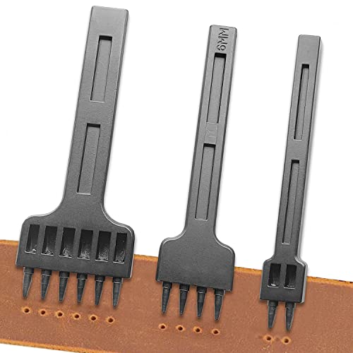 Prong Punch Tool Set - 3Pcs 6Mm Leather Row Round Hole Tooth Punch Tool, 2/4/6 Prong Tooth Circular Cut Lacing Stitching Chisel Diy Leathercraft Punching Accessories Kits For Leather Craft Supplies #TOP8