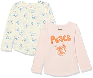 Amazon Essentials Disney | Marvel | Star Wars | Frozen | Princess Girls' Long-Sleeve T-Shirts, Pack of 2, Minnie/Peace, 2 Years