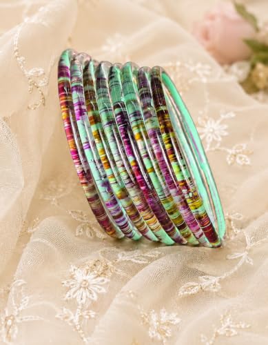 Image of NMII Premium Glass Bangle Set for Women | Multicolor Designer Kangan | Fancy Kanch ki Chudiya | 3D Transparent Chudi Set | Wedding & Festive Occasions Bangles