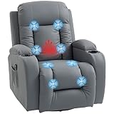 HOMCOM Sillón de Masaje Giratorio, Sillón Relax Reclinable con 8 Puntos de Masaje, Función Calefacción Lumbar, Mando a Distancia, Tapizado en PU, Reposapiés, Bolsillo Lateral, Función Basculante Gris