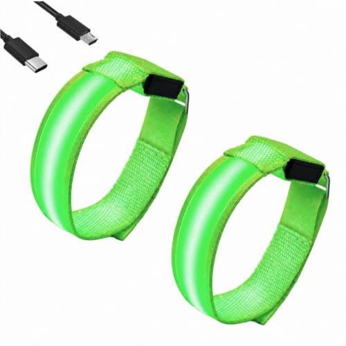 SEASJHBAY Lot de 2 Brassards Lumineux pour Course à Pied et Marche Nocturne, Brassard Securite, Éclairage Réfléchissant avec 3 Modes pour Haute Visibilité, Bracelets Réglables et Confortables