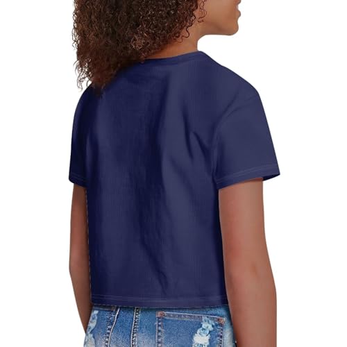 Image of Girls Summer Crop Top Outfits Short Sleeve T Shirts Kids Cute Clothes Tees Blouse
