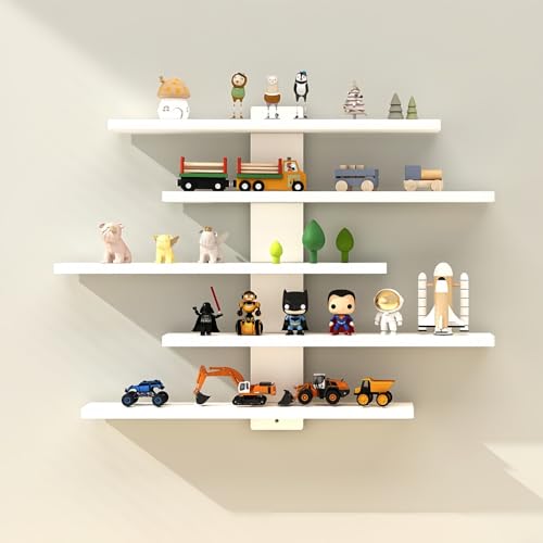 5-Tier Floating Wall Mounted Shelves, Wall Display Storage Shelf for Anime Figurines, Dolls, Plants & Statues, Decorative Organizer for Bedroom, Living Room, Study Room,Office(White)