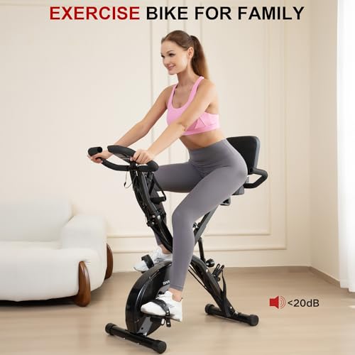 BARWING Stationary Exercise Bike for Home Workout, 5 IN 1 Foldable Indoor Cycling Bike for Seniors, 350LB Capacity, 16-Level Magnetic Resistance, Seat Backrest Adjustments (Black) - Thumbnail 7