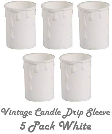White 50MM Candle DRIP Sleeve for Light Fittings - Diameter 33mm x Height 50mm - Molded Plastic Traditional Candle DRIP Sleeves White (5 Pack)