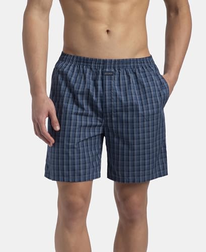 Image of Jockey 1222 Men Super Combed Mercerized Cotton Woven Checkered Boxer Shorts with Back Pocket (Pack of 2, Colors & Prints May Vary)
