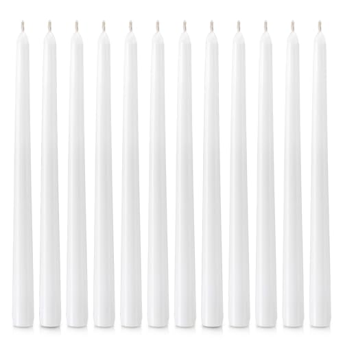 Allgreen Unscented Taper Candles, Premium Quality, Drip-Less & Smokeless, Hand-Dipped Dinner Candles for Wedding, Holiday, Home Decor - Set of 12 (Ivory)