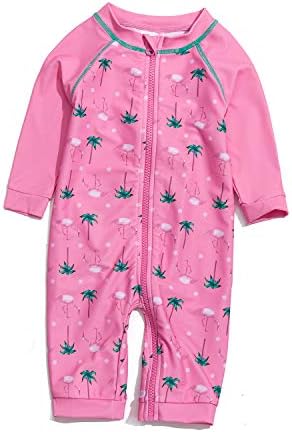 BONVERANO Baby Girls Swimsuit, Toddler Bathing Suit, Full-Length Zipper One Piece Swimwear with UPF 50+ Sun Protection